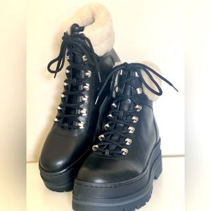 Marc Fisher Genuine Shearling Lace up Lug Booties